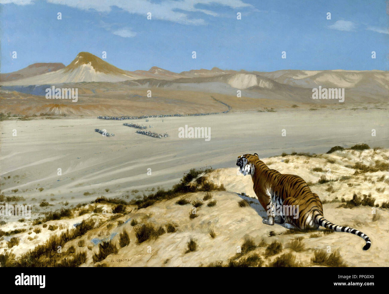 Jean-Leon Gerome, Tiger on the Watch. Circa 1888. Oil on canvas. Museum of Fine Arts, Houston, Texas, USA. Stock Photo