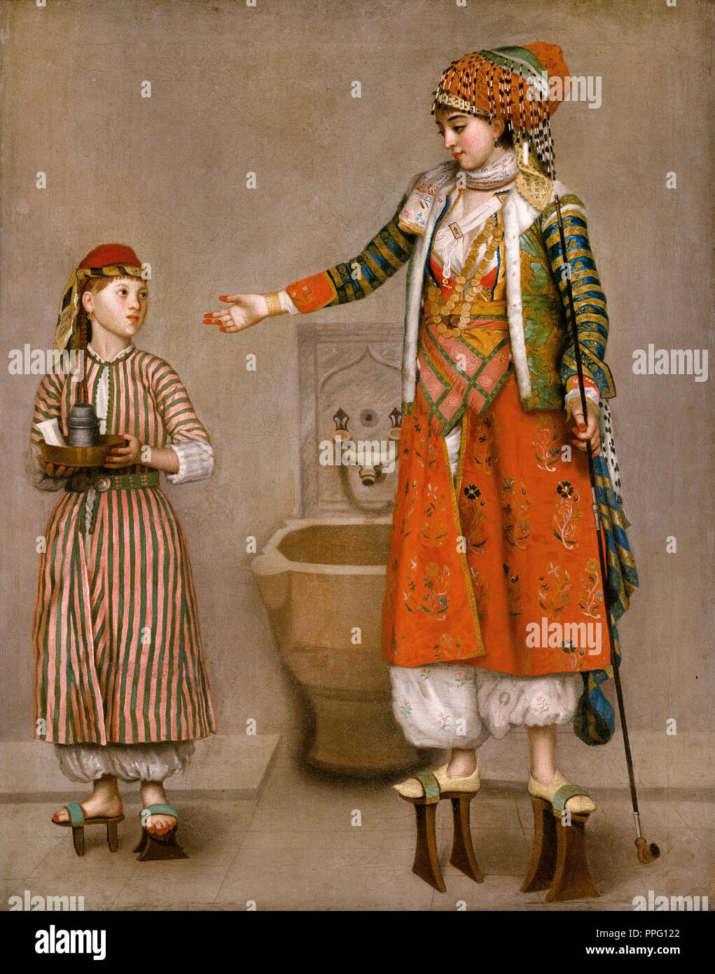 Jean-Etienne Liotard, A Turkish Woman and Her Servant 1750 Oil on canvas. Nelson-Atkins Museum of Art, Kansas City, Missouri, USA. Stock Photo