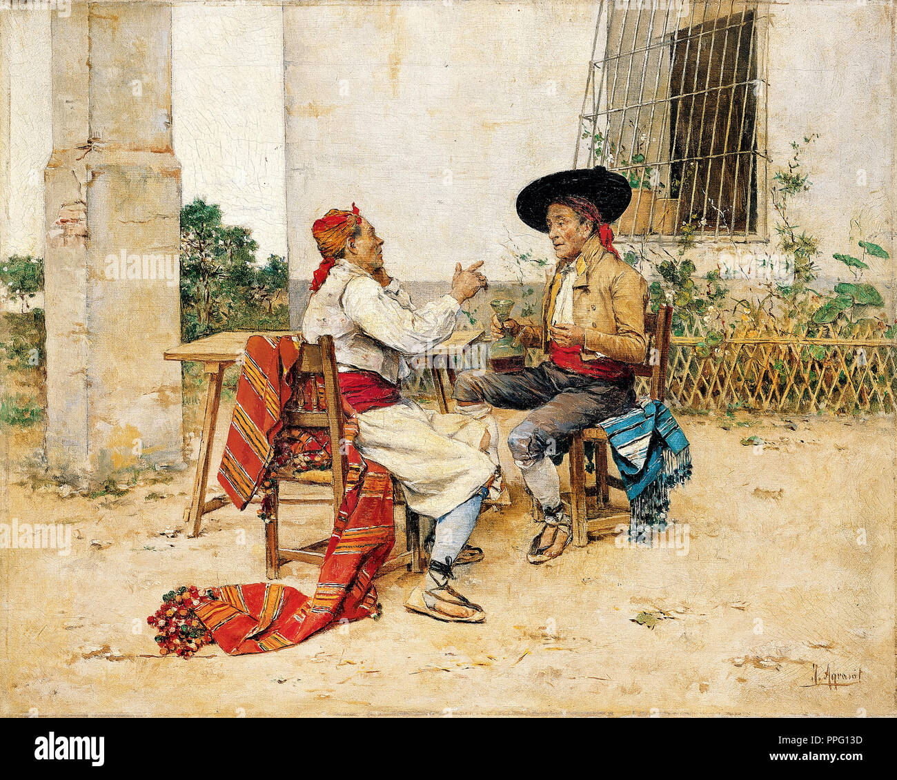 Arthur Devis - Two Inhabitants of the Valencia Huerta (Drinking Wine) 1880 Oil on canvas. Fundacion Banco Santander, Madrid, Spain. Stock Photo