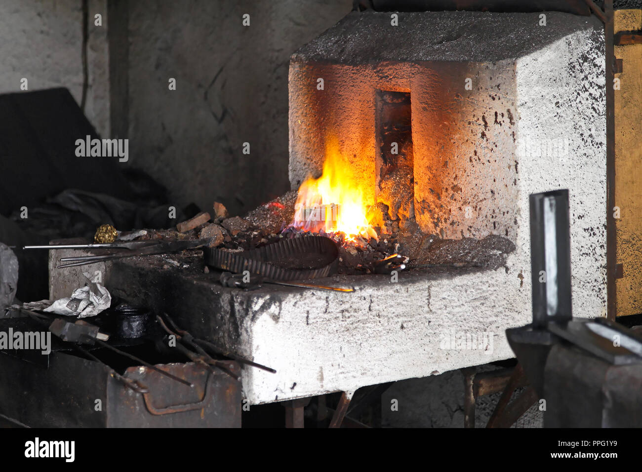 Blacksmith Forge And High Temperature Fire Pit Stock Photo