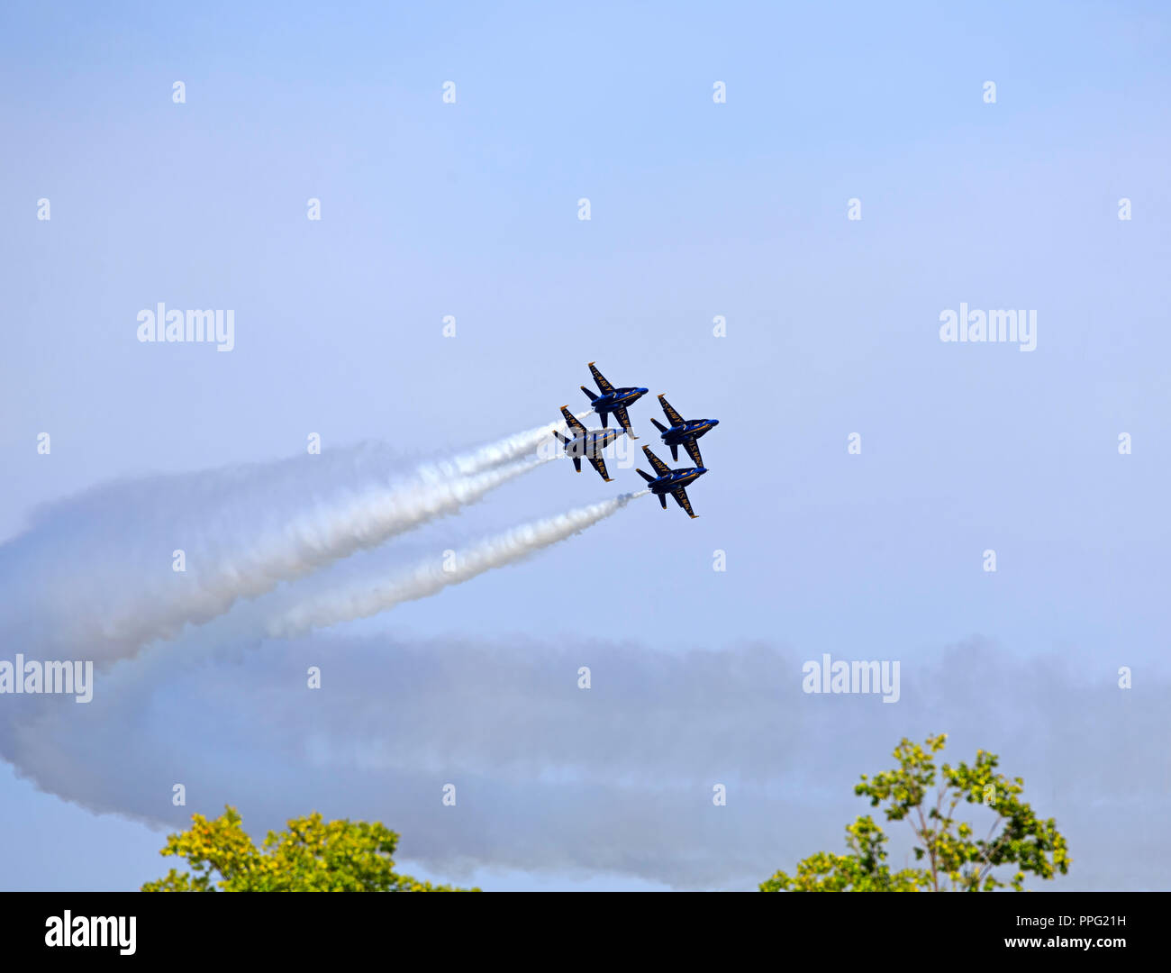 Blue Angels in diamond formation at Cleveland Air Show 2018 Stock Photo