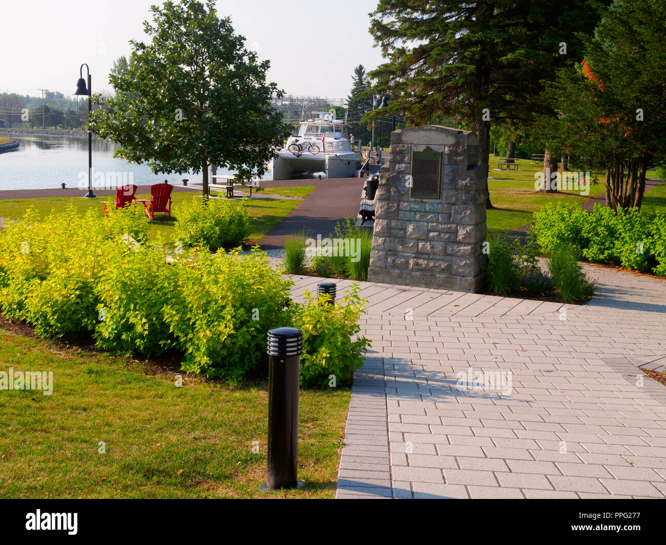 Waterfront park on the Chambly Canal, Chambly, Quebec Stock Photo