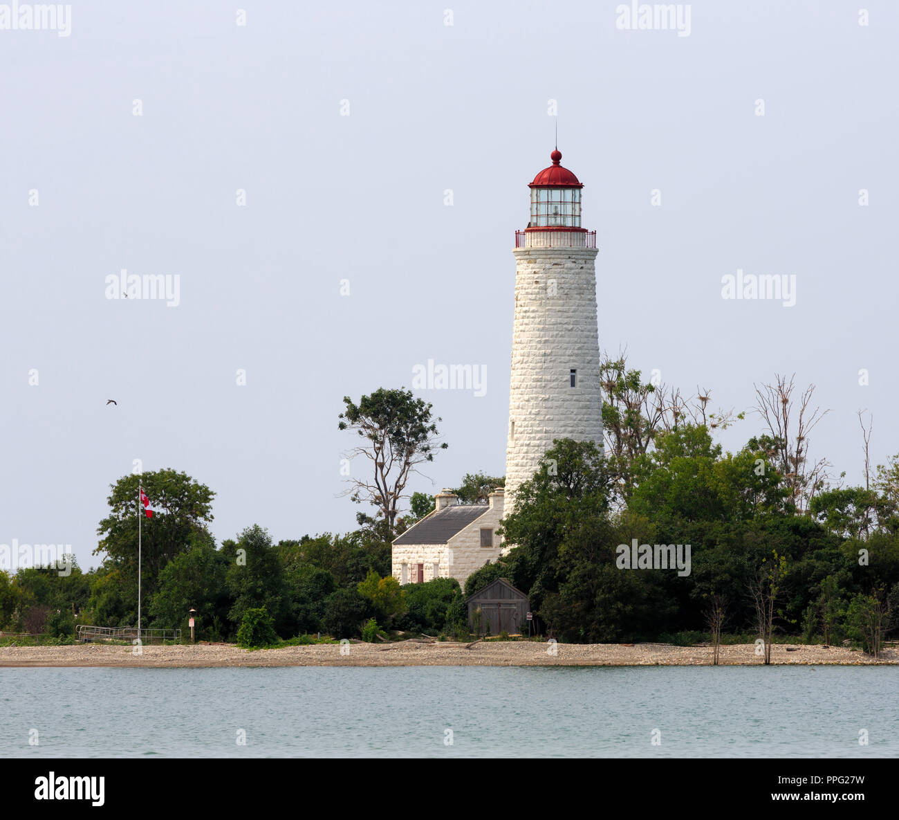 Chantry Island Lighthouse and Lightkeeper's cottage, Lake Huron, Ontario Stock Photo