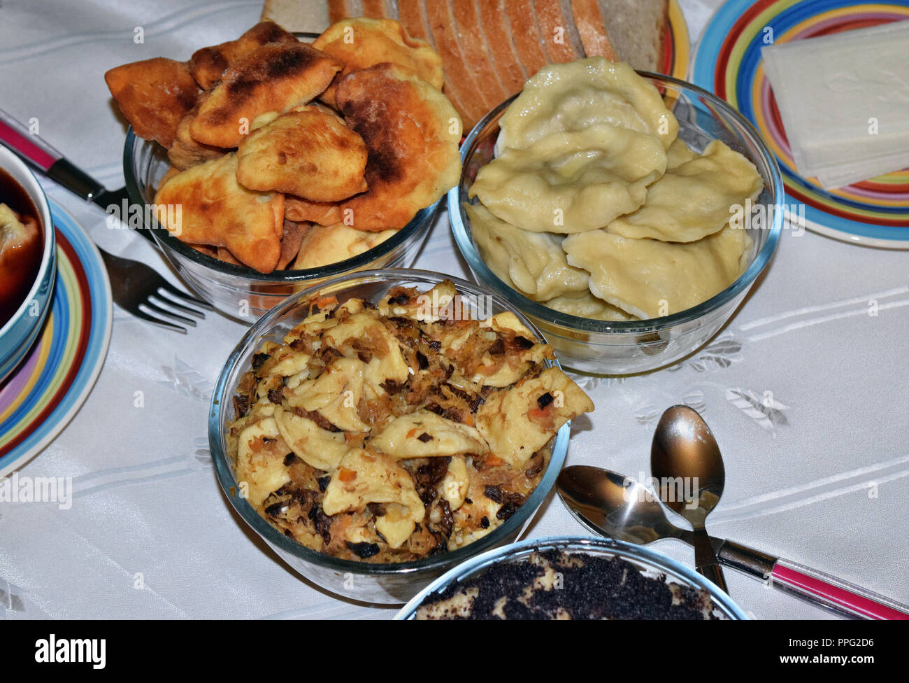 Traditional Homemade Polish Christmas Wafer Bread Noodles With Cabbage And Mushroom Beetroot Red Dumplings Prepared For Christmas Stock Photo Alamy