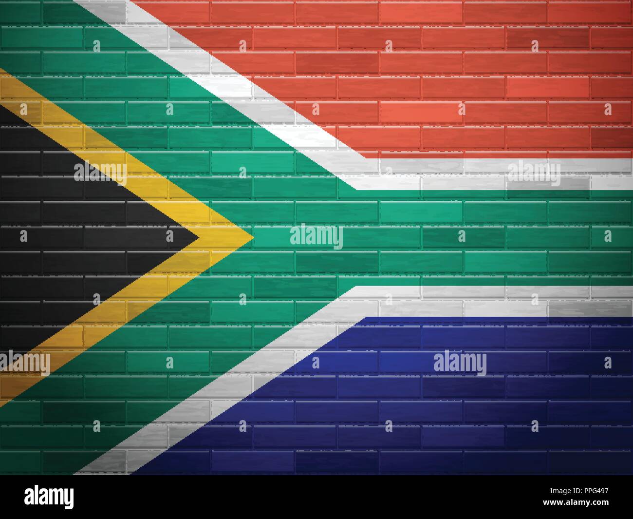 South Africa flag on textured brick wall. Stock Vector