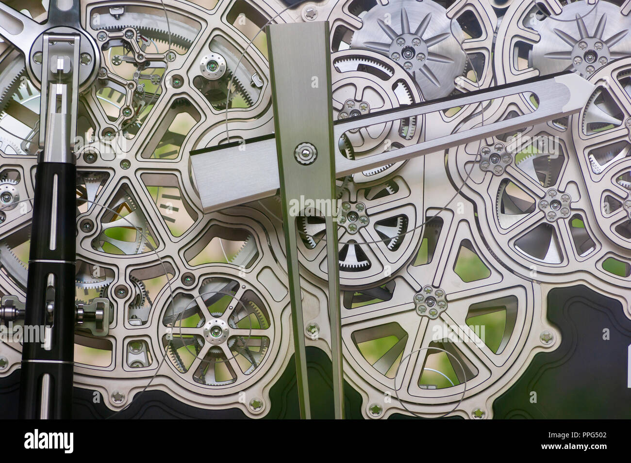 Intricate gearwork of the Jura Clock L horloge du Jura a