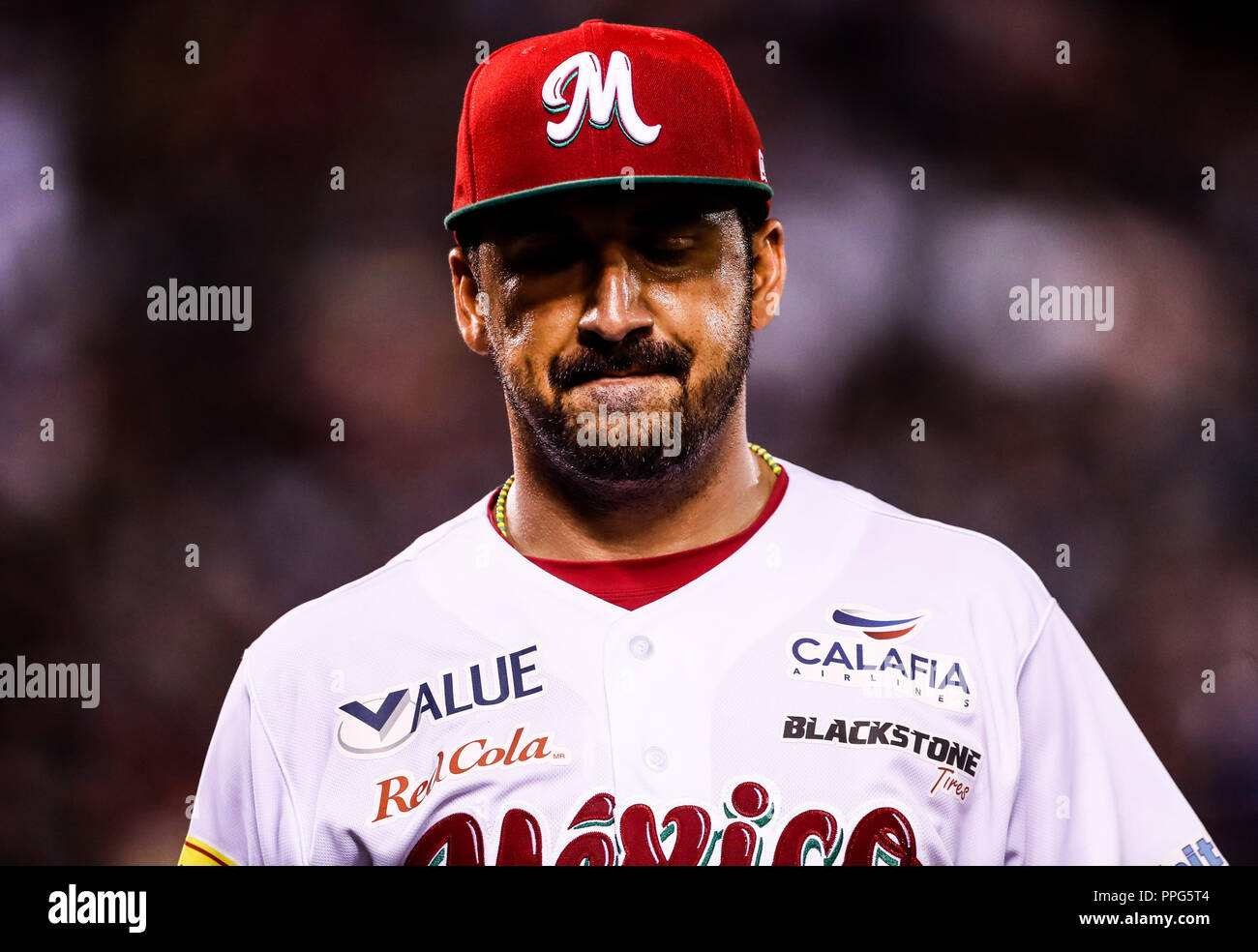 Rolando Valdez pitcher abridor de Mexico en un lamento.   Acciones, durante el partido de beisbol de la Serie del Caribe con el encuentro entre Tomate Stock Photo