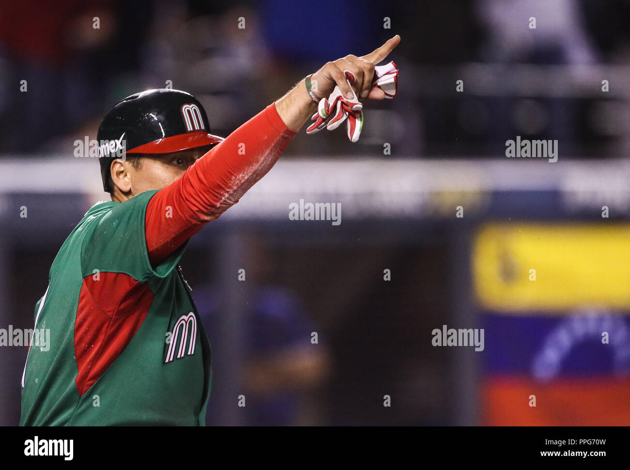 Luis Cruz de Mexico anota en la parte alta del septimo inning, durante el partido Mexico vs Venezuela, World Baseball Classic en estadio Charros de Ja Stock Photo