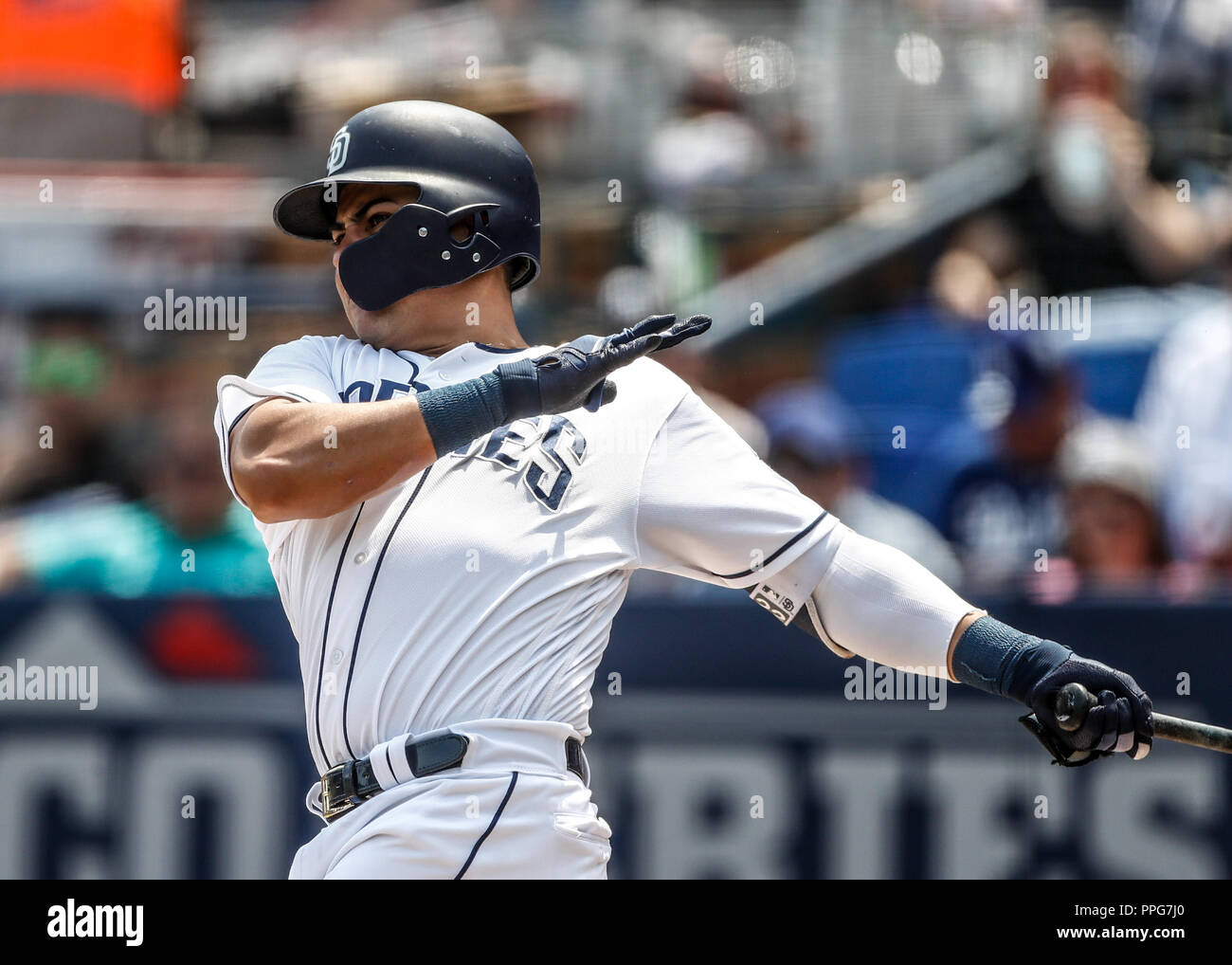 Acciones del partido de beisbol, Dodgers de Los Angeles contra Padres de San Diego, tercer juego de la Serie en Mexico de las Ligas Mayores del Beisbo Stock Photo