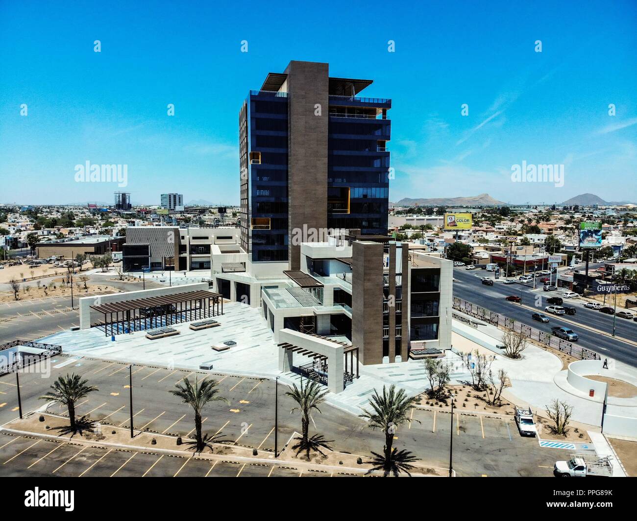 Metrocentro Tower in Hermosillo, Sonora. commercial center and business building. Architecture. Increase. Modernity. Real state development... Stock Photo