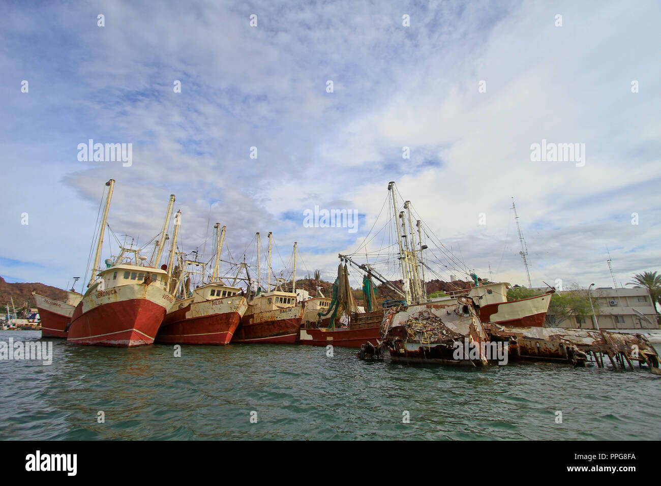 Report of the fishing port of Guaymas Sonora.  Reportaje del puerto pesquero de Guaymas Sonora. Stock Photo