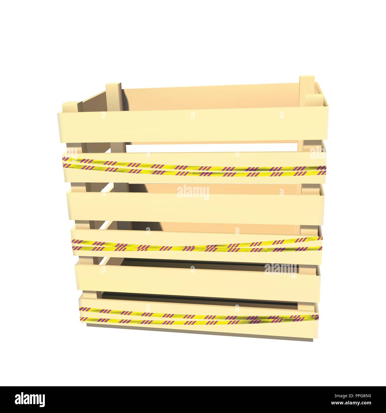 Radiation hazards. Caution tape. Wooden container. Box for storage and transportation. Vector illustration. Stock Vector