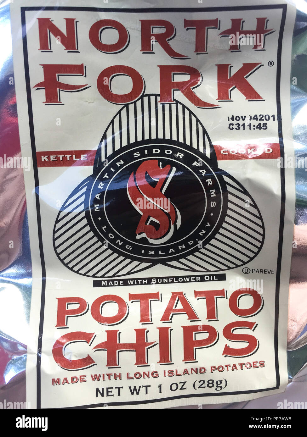 Bag of North Fork Potato Chips, USA Stock Photo