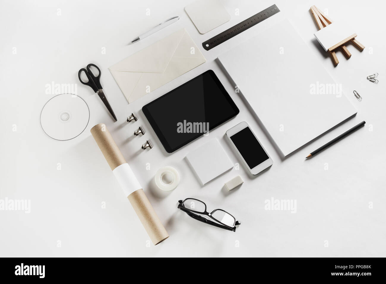 Photo of blank corporate stationery set on white paper background Stock ...