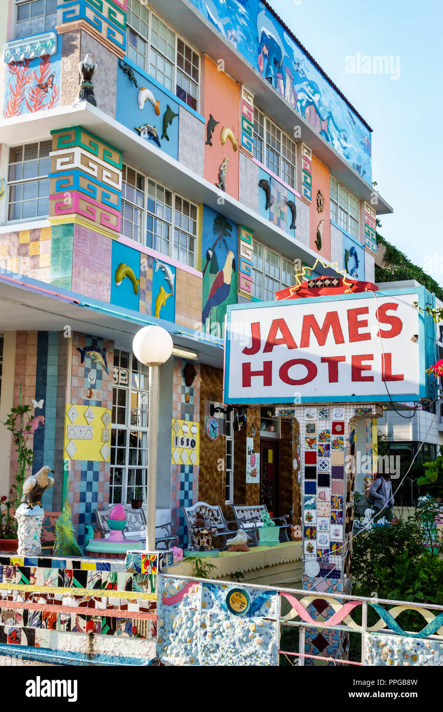 Miami Beach Florida,James Hotel,front entrance sign,FL180324003 Stock Photo