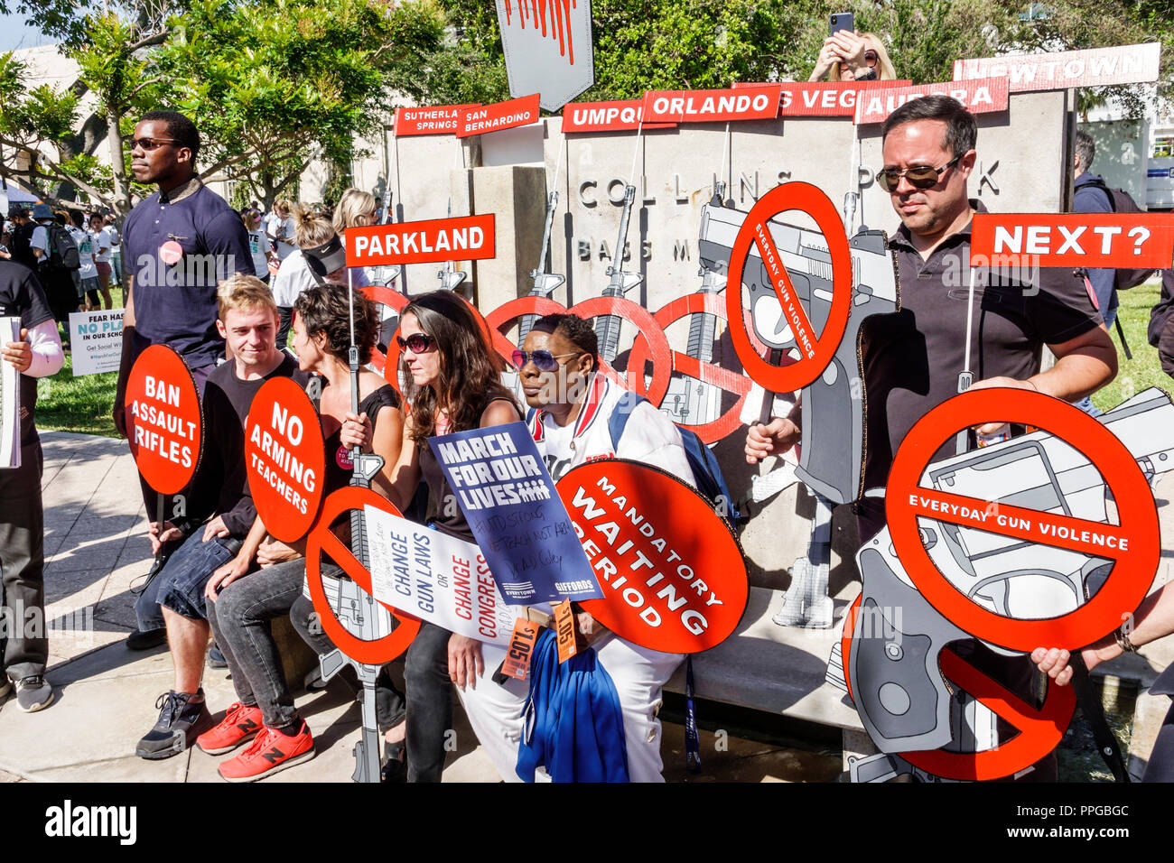 Miami Beach Florida,Collins Park,March For Our Lives,public high school shootings gun violence protest,student students holding signs posters,Black ma Stock Photo