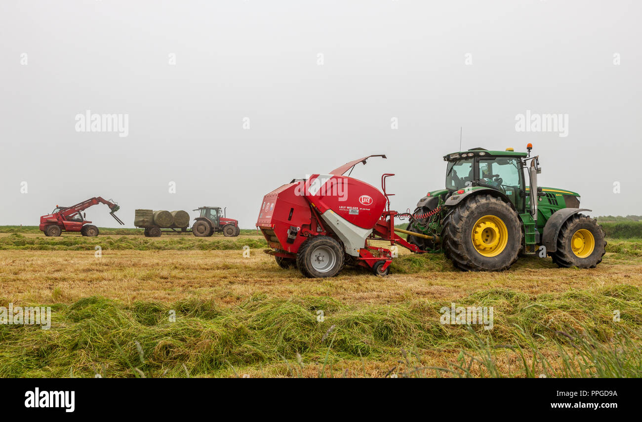 Old Head of Kinsale, Cork, Ireland. 01st June, 2018. Saving silage during the good weather on the farm of Brian and J.J. Downey at the Old Head of Kin Stock Photo