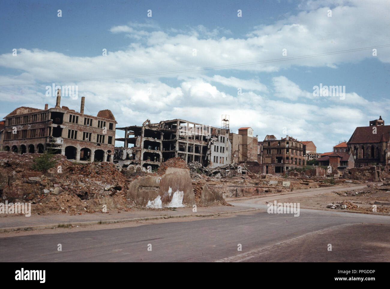 1950's Ruins of a German City Bombed in WW2, Germany Stock Photo