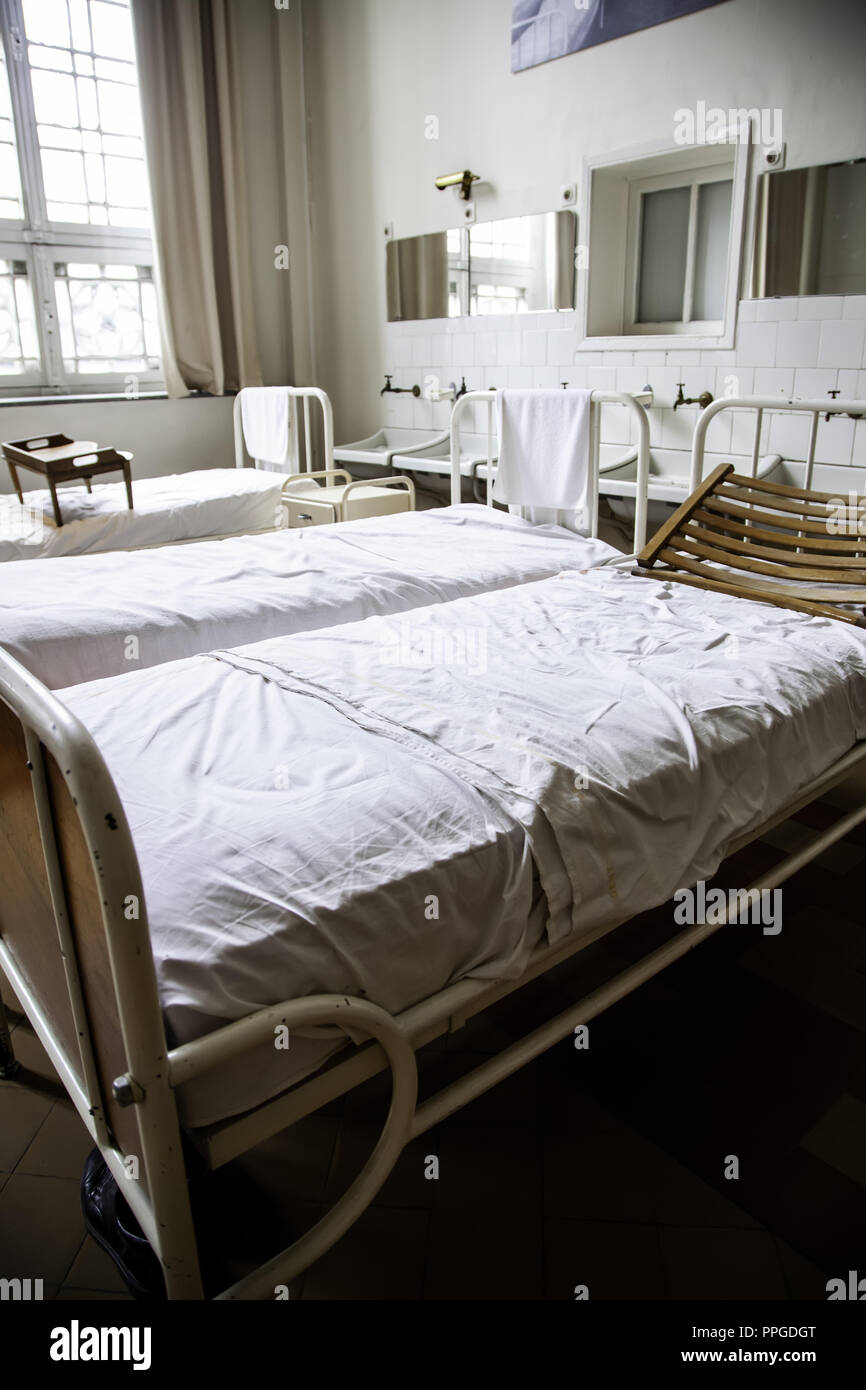 Old hospital beds, detail of old hospital for patients Stock Photo Alamy