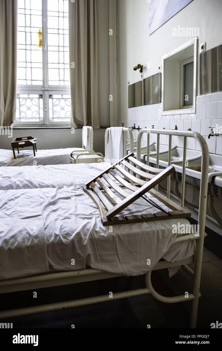 Old hospital beds, detail of old hospital for patients Stock Photo Alamy