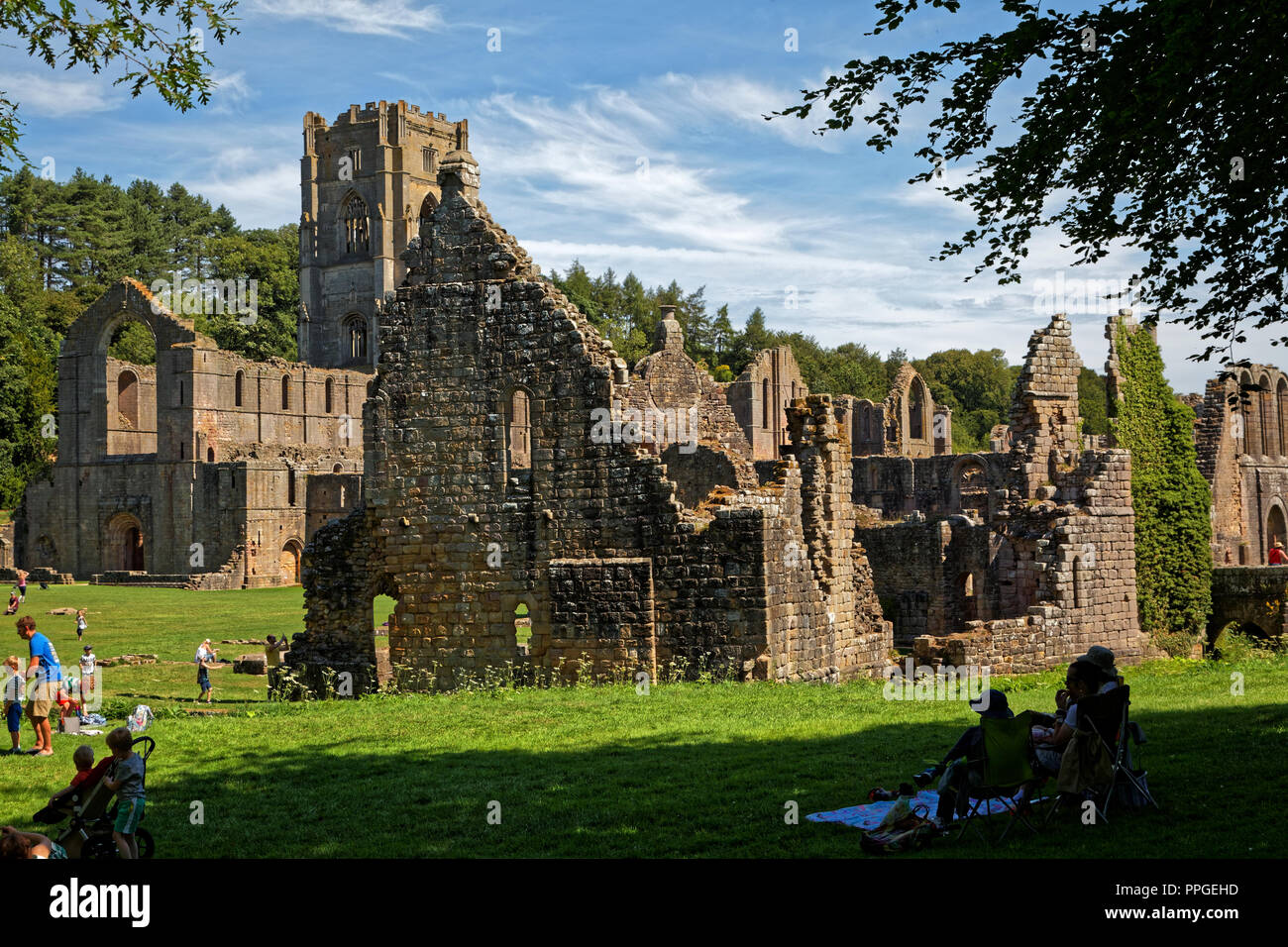 Fountains Abbey, North Yorkshire, a UNESCO World Heritage Site – well-preserved ruins of a Cistercian Monastery Stock Photo