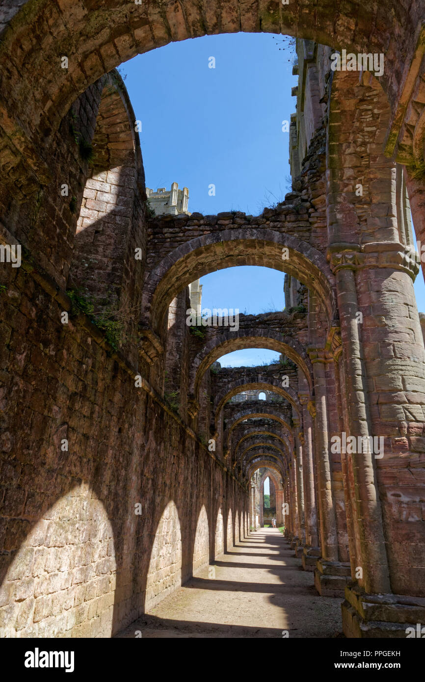 Fountains Abbey, North Yorkshire, a UNESCO World Heritage Site – well-preserved ruins of a Cistercian Monastery Stock Photo