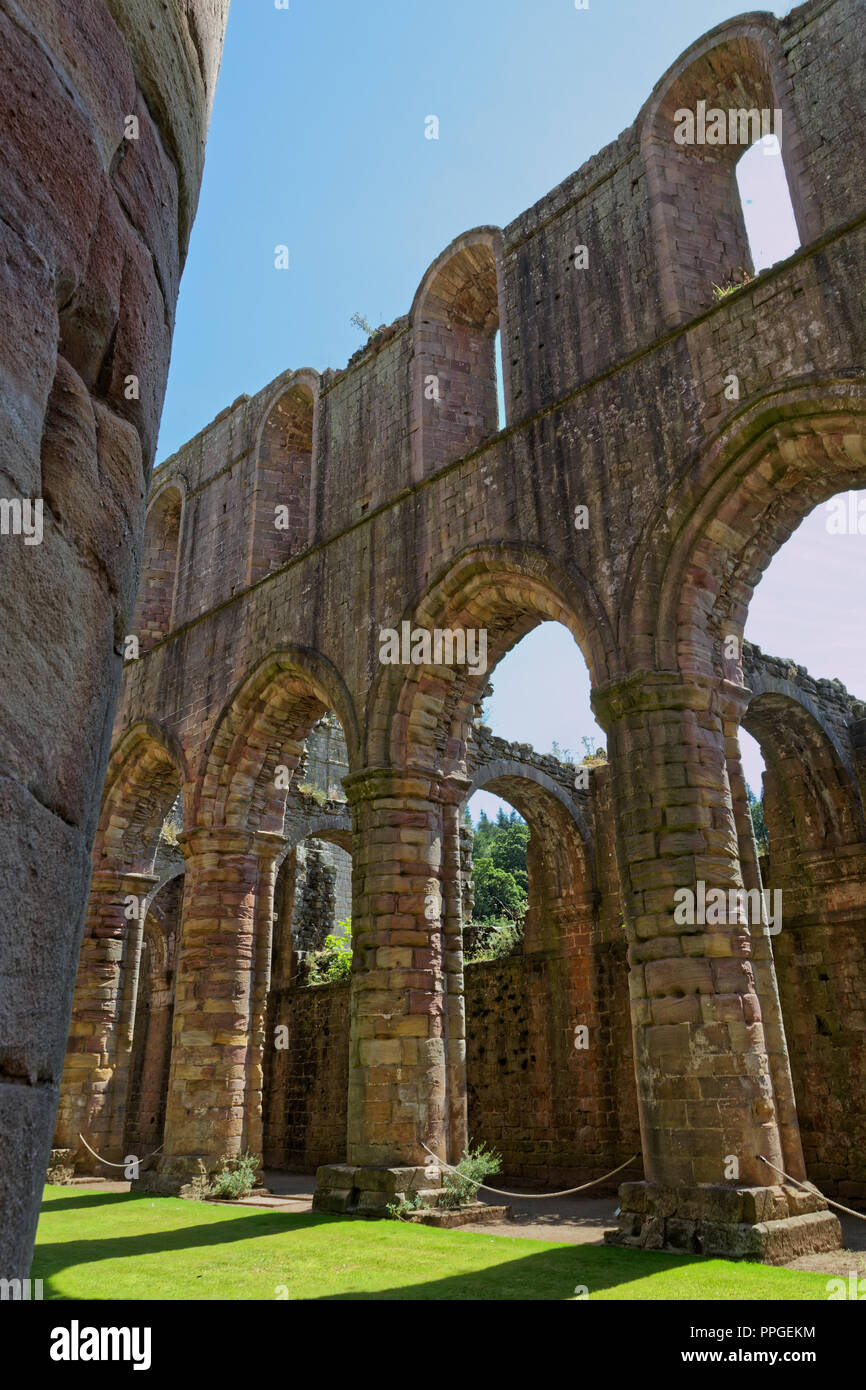 Fountains Abbey, North Yorkshire, a UNESCO World Heritage Site – well-preserved ruins of a Cistercian Monastery Stock Photo