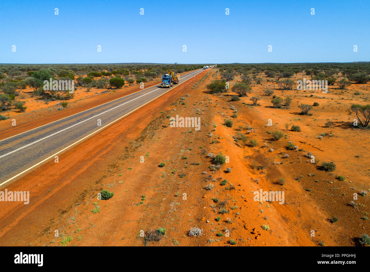 Truck on outback road, Murchison, Western Australia Stock Photo