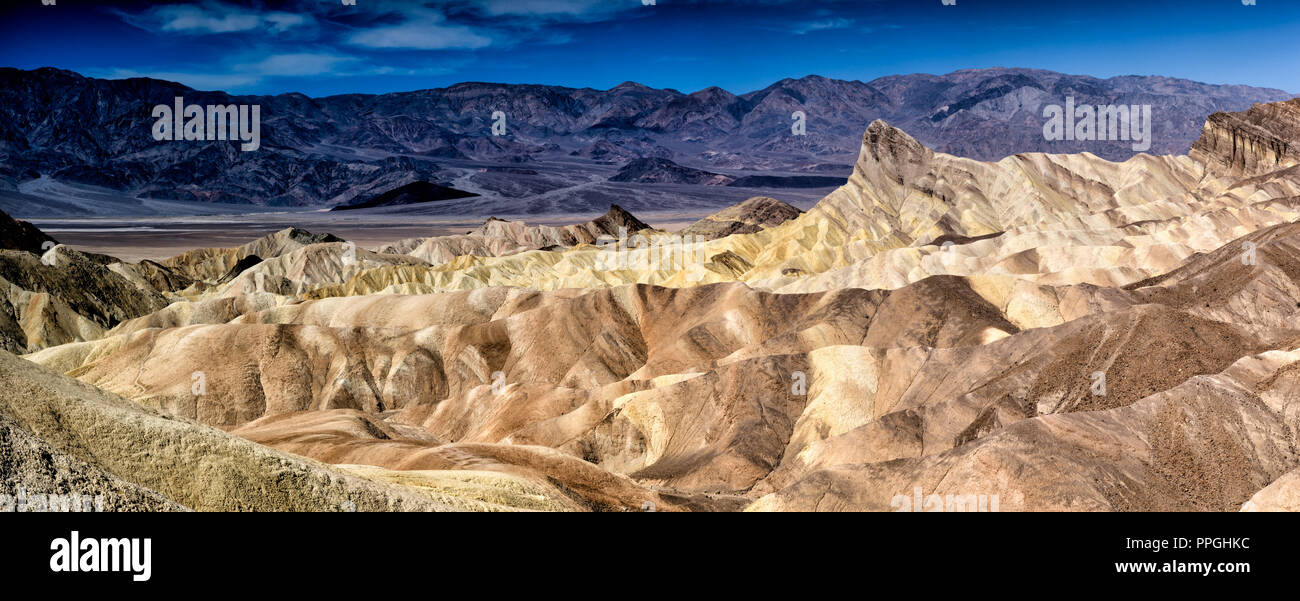 Zabriskie Point -  a maze of wildly eroded and vibrantly colored badlands. Stock Photo