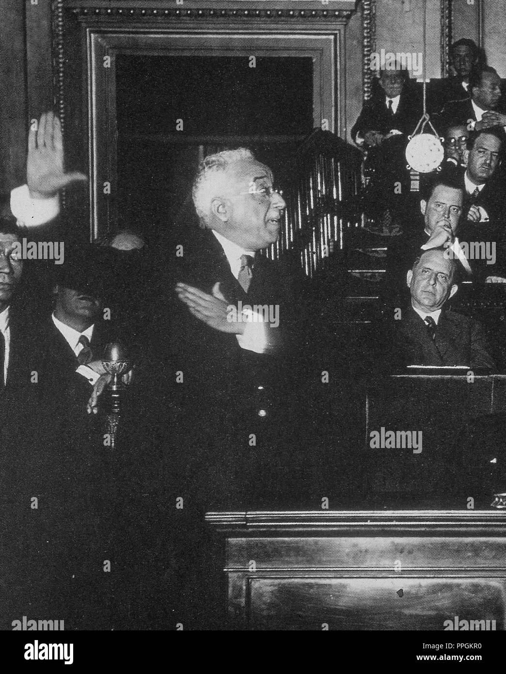 DISCURSO DE APERTURA DE LAS CORTES EN LA II REPUBLICA POR NICETO ALCALA ZAMORA, 14 DE  JULIO DE 1931. Stock Photo