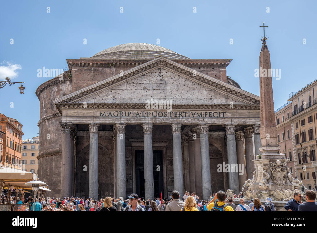Crowds surrounding the Pantheon in Rome Italy Stock Photo
