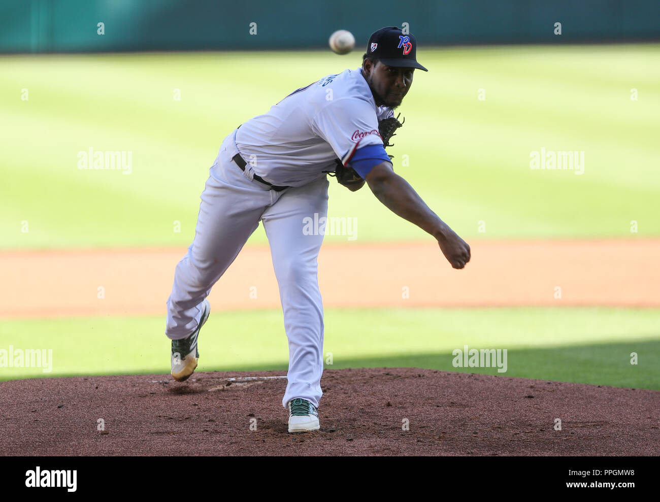 Initial pitcher of Tigres del Licey of Dominican Republic, Lázaro Blanco makes a pitch in the first inning, During the baseball game for the Caribb Stock Photo