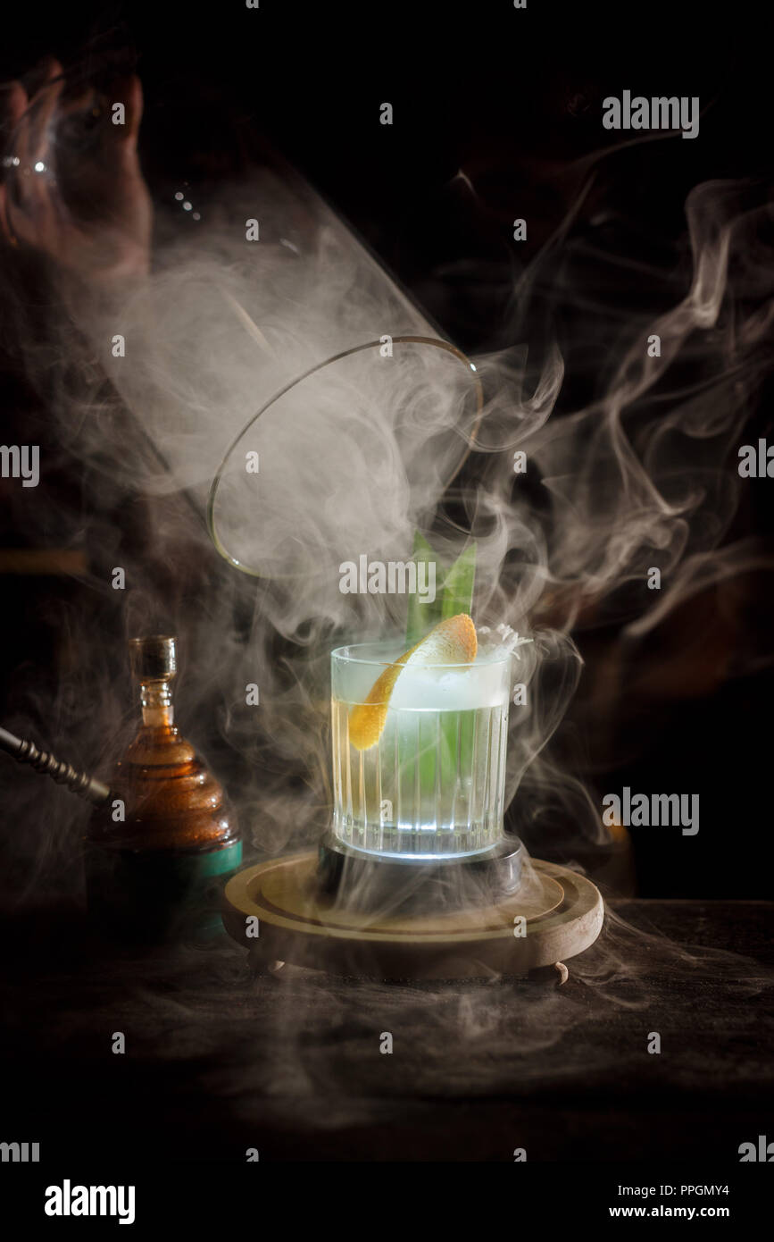 Creative studio shot beverage photography with smoke effect Stock Photo