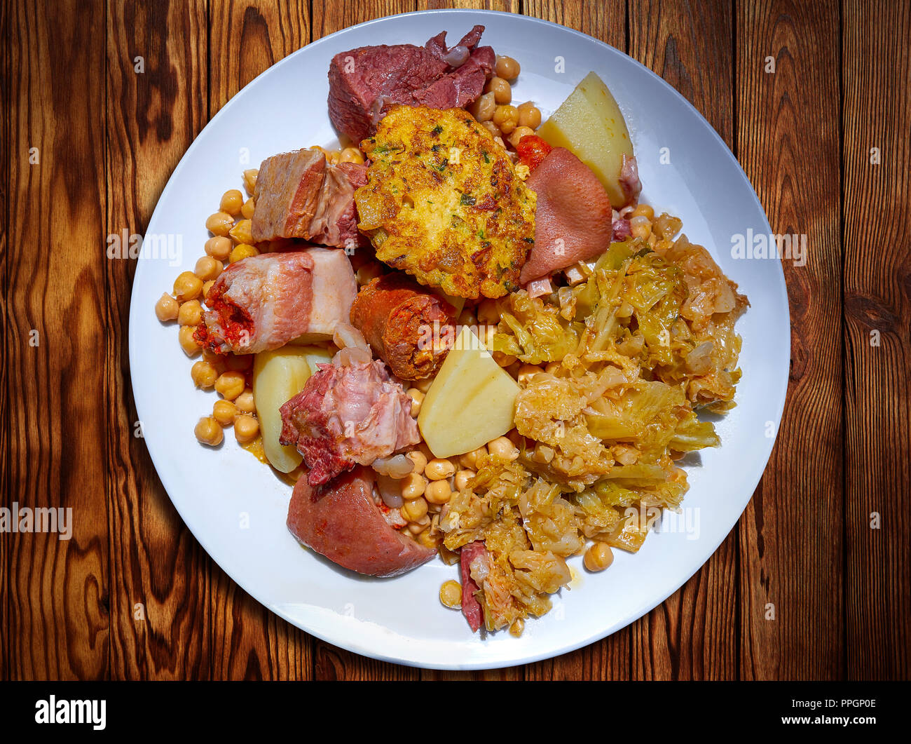 cocido lebaniego recipe from Potes in Cantabria of Spain Stock Photo - Alamy