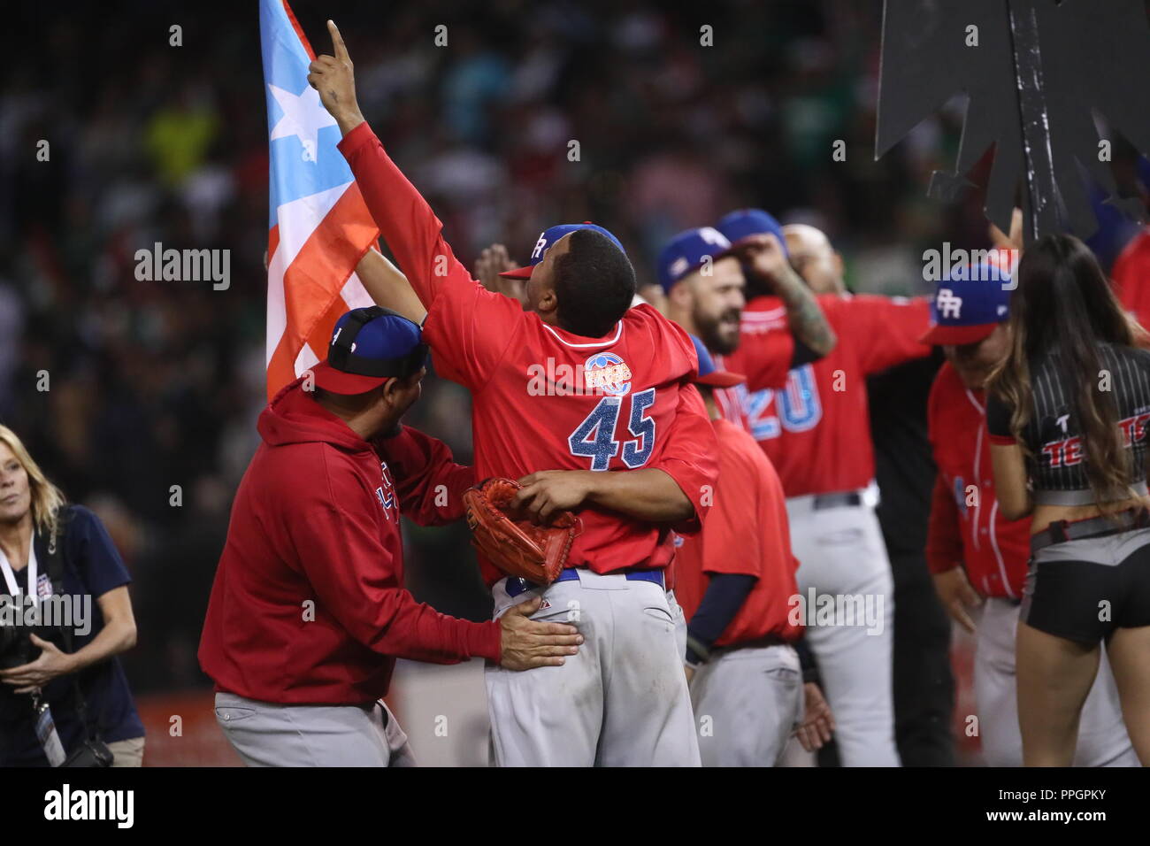 Puerto Rico celebra la victoria y campeonato de la Serie del Caribe 2017. , durante el partido final de la Serie del Caribe en el nuevo Estadio de l Stock Photo