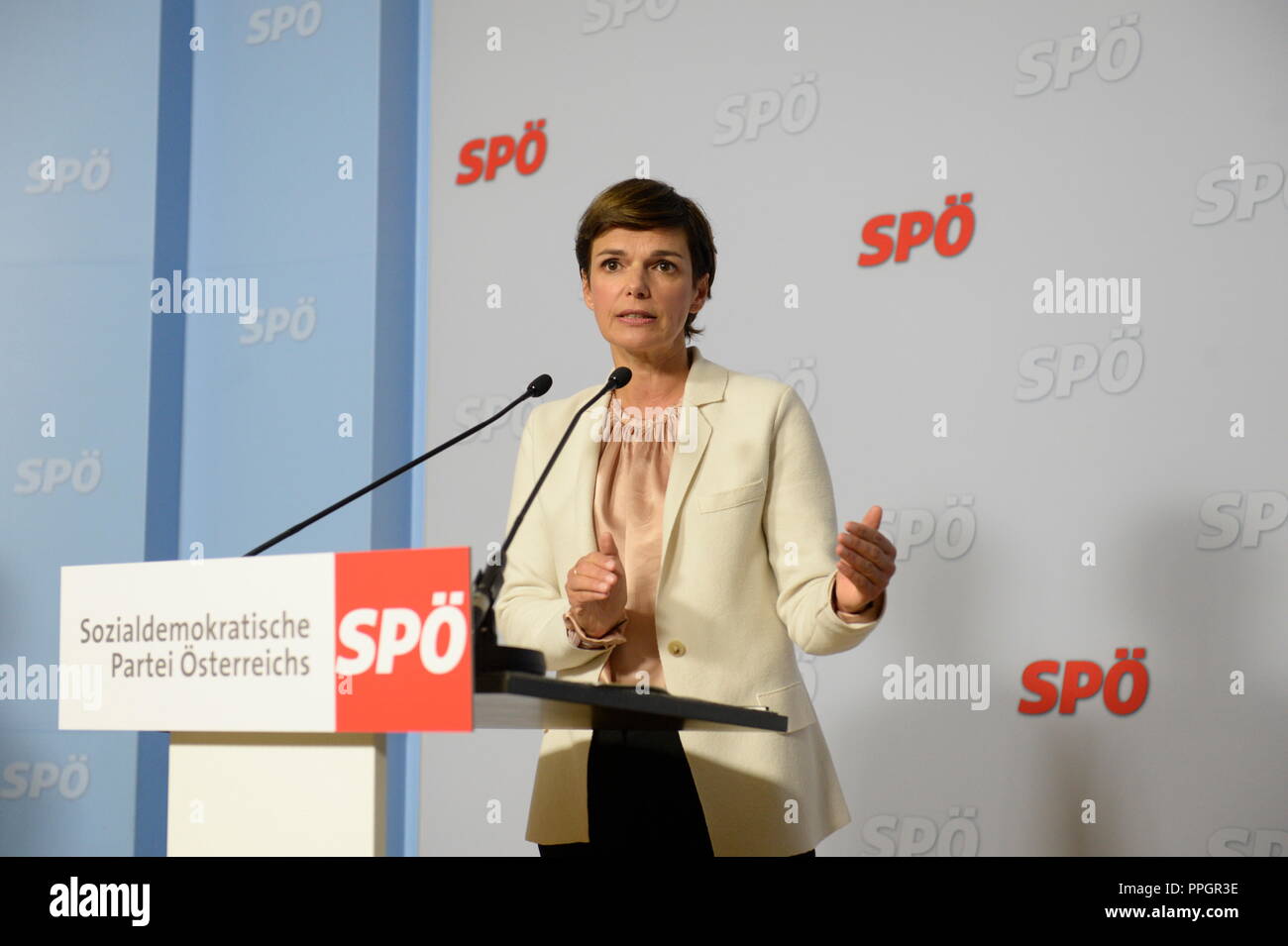 Vienna Austria 25 September 2018 First Press Statement Of The New Federal Party Chairman Of The Spo Social Democratic Party Of Austria Pamela Rendi Wagner Credit Franz Perc Alamy Live News Stock Photo