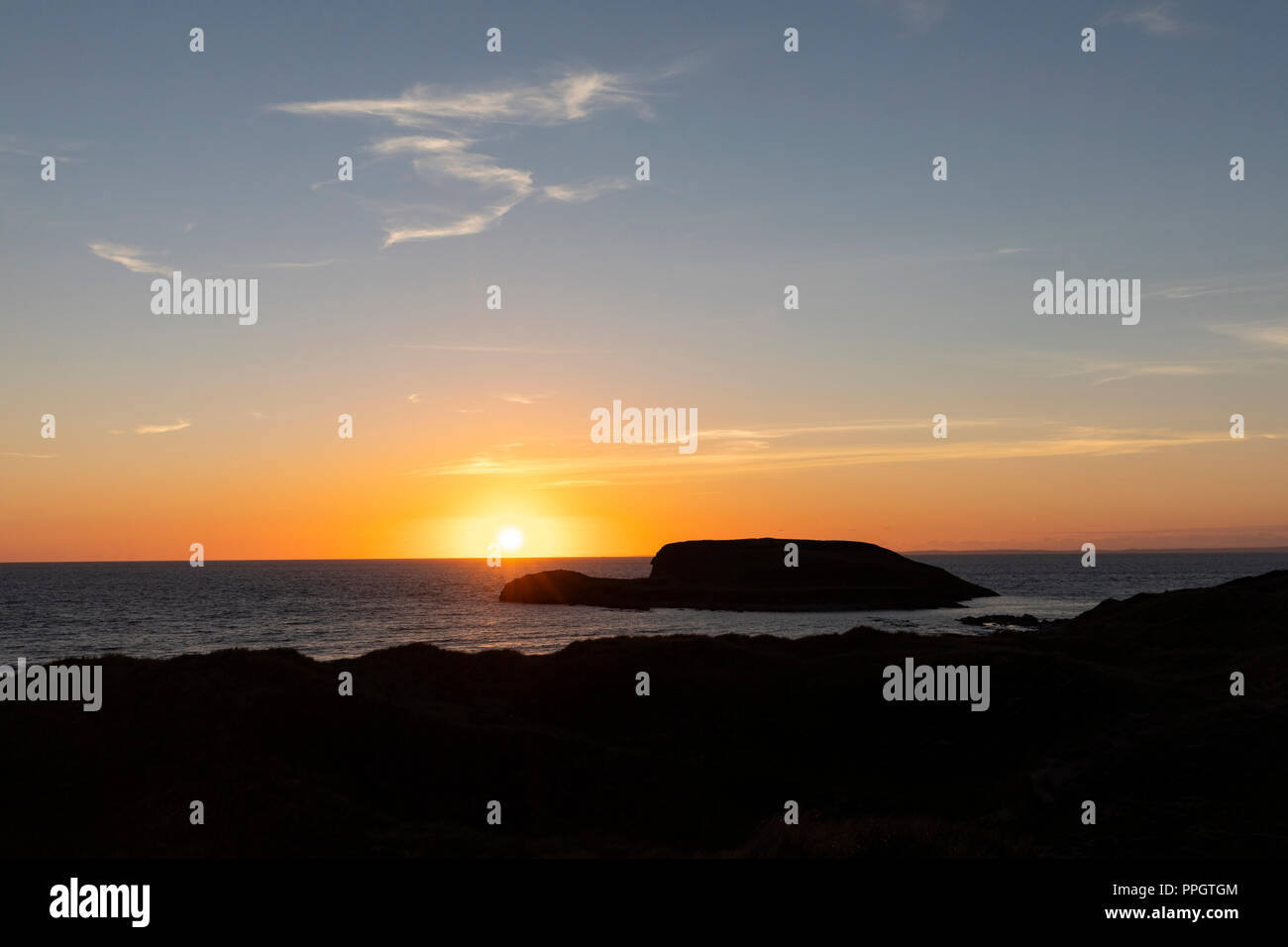 Gower Peninsula, Swansea, UK. 24th September 2018. UK Weather. Sunset