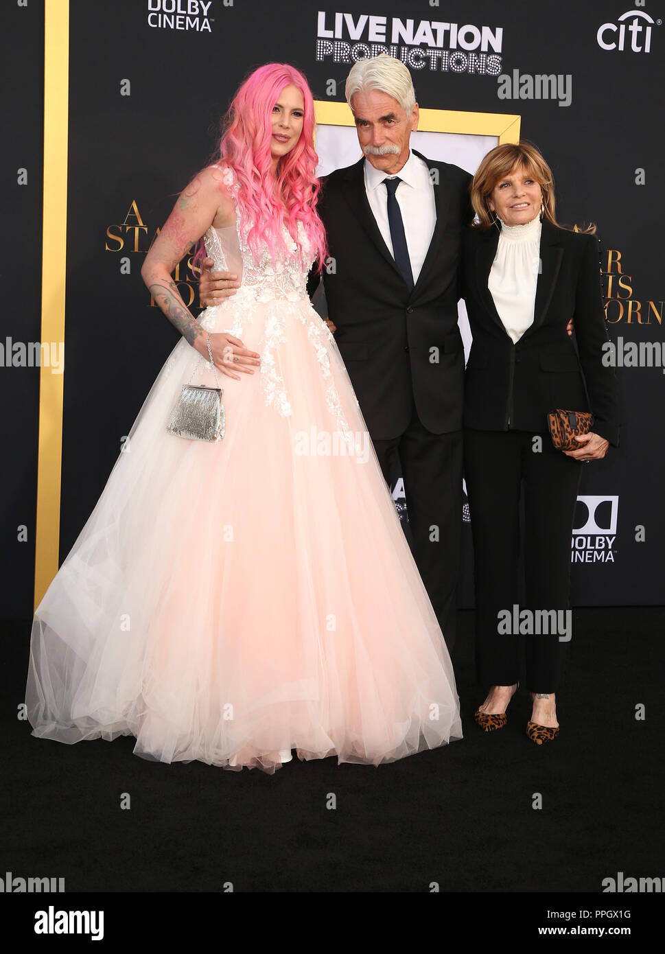 Los Angeles, California, USA. 24th Sep, 2018. 24 September 2018 - Los Angeles, California - Katharine Ross and Sam Elliott with daughter Cleo Rose Elliott. ''A Star is Born'' Los Angeles Premiere held at The Shrine Auditorium. Photo Credit: Faye Sadou/AdMedia Credit: Faye Sadou/AdMedia/ZUMA Wire/Alamy Live News Stock Photo