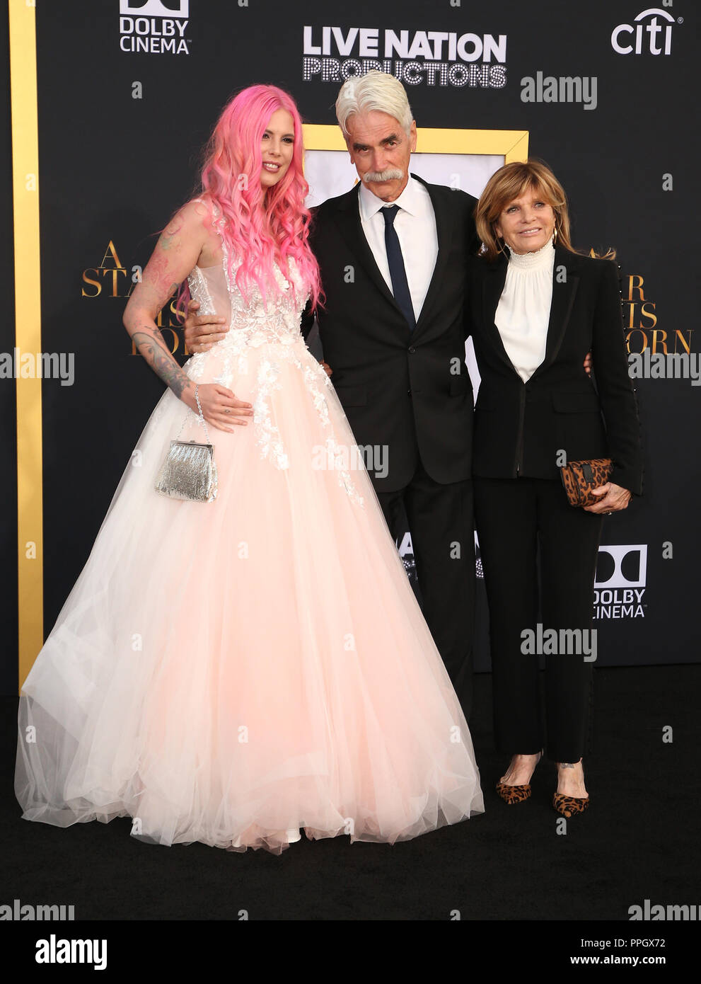 Los Angeles, California, USA. 24th Sep, 2018. 24 September 2018 - Los Angeles, California - Katharine Ross and Sam Elliott with daughter Cleo Rose Elliott. ''A Star is Born'' Los Angeles Premiere held at The Shrine Auditorium. Photo Credit: Faye Sadou/AdMedia Credit: Faye Sadou/AdMedia/ZUMA Wire/Alamy Live News Stock Photo