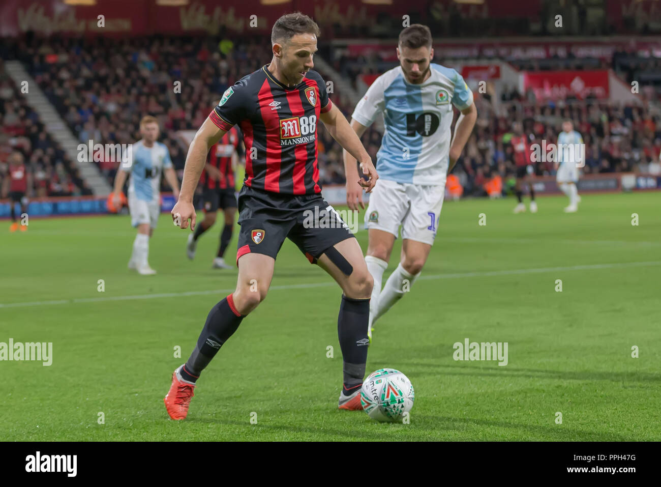 Marc Pugh of Bournemouth during the EFL Carabao Cup 3rd round match between AFC Bournemouth and Blackburn Rovers at the Vitality Stadium, Bournemouth, England on 25 September 2018. Photo by Simon Carlton.  Editorial use only, license required for commercial use. No use in betting, games or a single club/league/player publications. Stock Photo