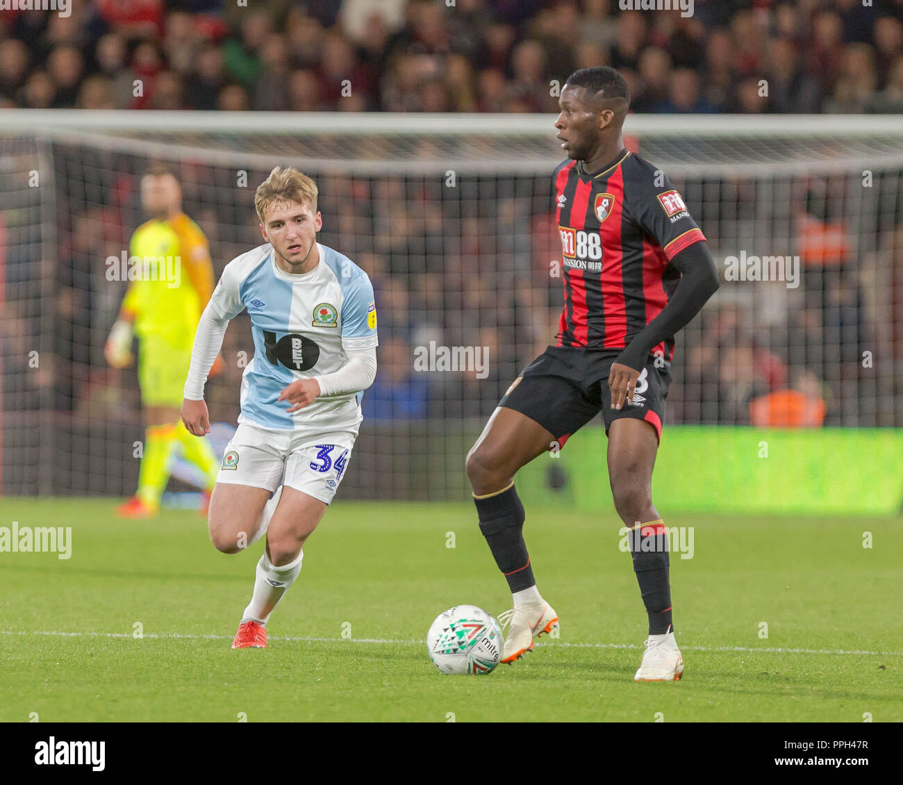 Jefferson Lerma of Bournemouth during the EFL Carabao Cup 3rd round match between AFC Bournemouth and Blackburn Rovers at the Vitality Stadium, Bournemouth, England on 25 September 2018. Photo by Simon Carlton.  Editorial use only, license required for commercial use. No use in betting, games or a single club/league/player publications. Stock Photo