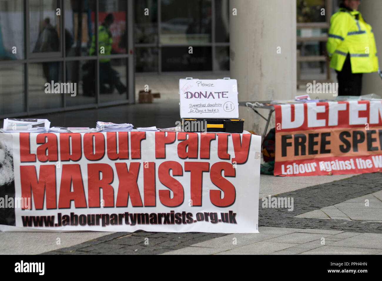 Liverpool, Merseyside, UK. 26th Sept 2018. Labour Party Conference. marxists, supporters, delegates, demonstrators, people at the echo arena as the city stages its annual political event. Credit; MediaWorldImages/AlamyLiveNews. Stock Photo