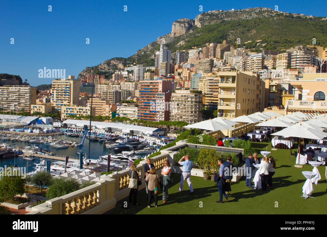 Monte Carlo, Monaco - September 26, 2018: Monaco Yacht Show, Heesen Yachts Press Conference at Hotel Hermitage. Yachts, Yachten, Boot, Boote, Ship, Ships, Superyacht | usage worldwide Stock Photo