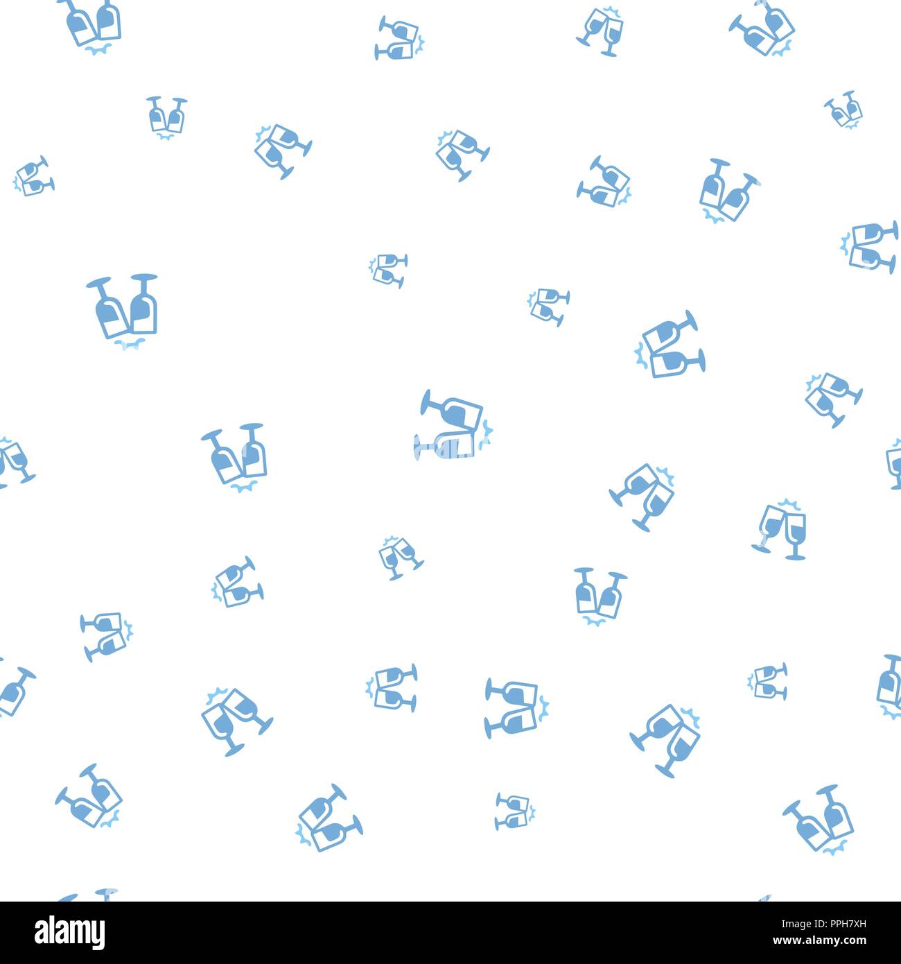 Two glasses with champagne seamless pattern. Isolated on a white background. Vector illustration. Stock Vector