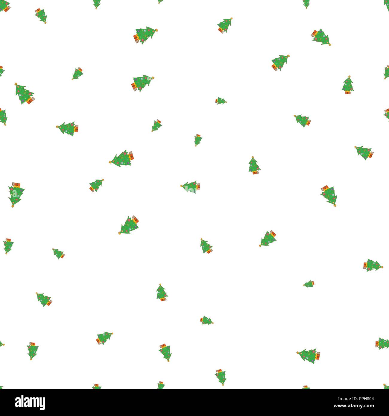 Decorated Christmas tree seamless pattern. Isolated on a white ...