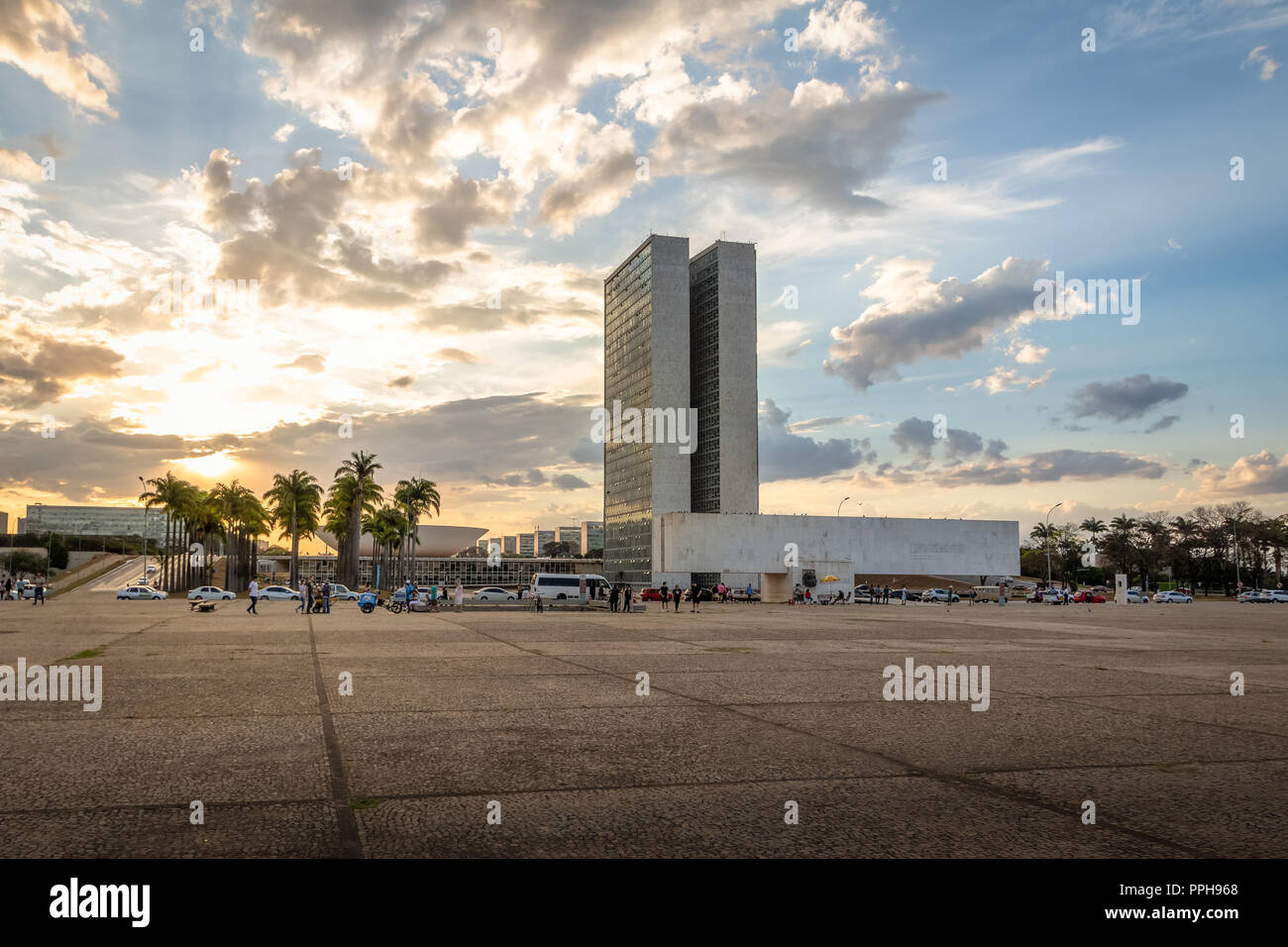 Three Powers Plaza (Praca dos Tres Poderes) at sunset - Brasilia, Distrito Federal, Brazil Stock Photo