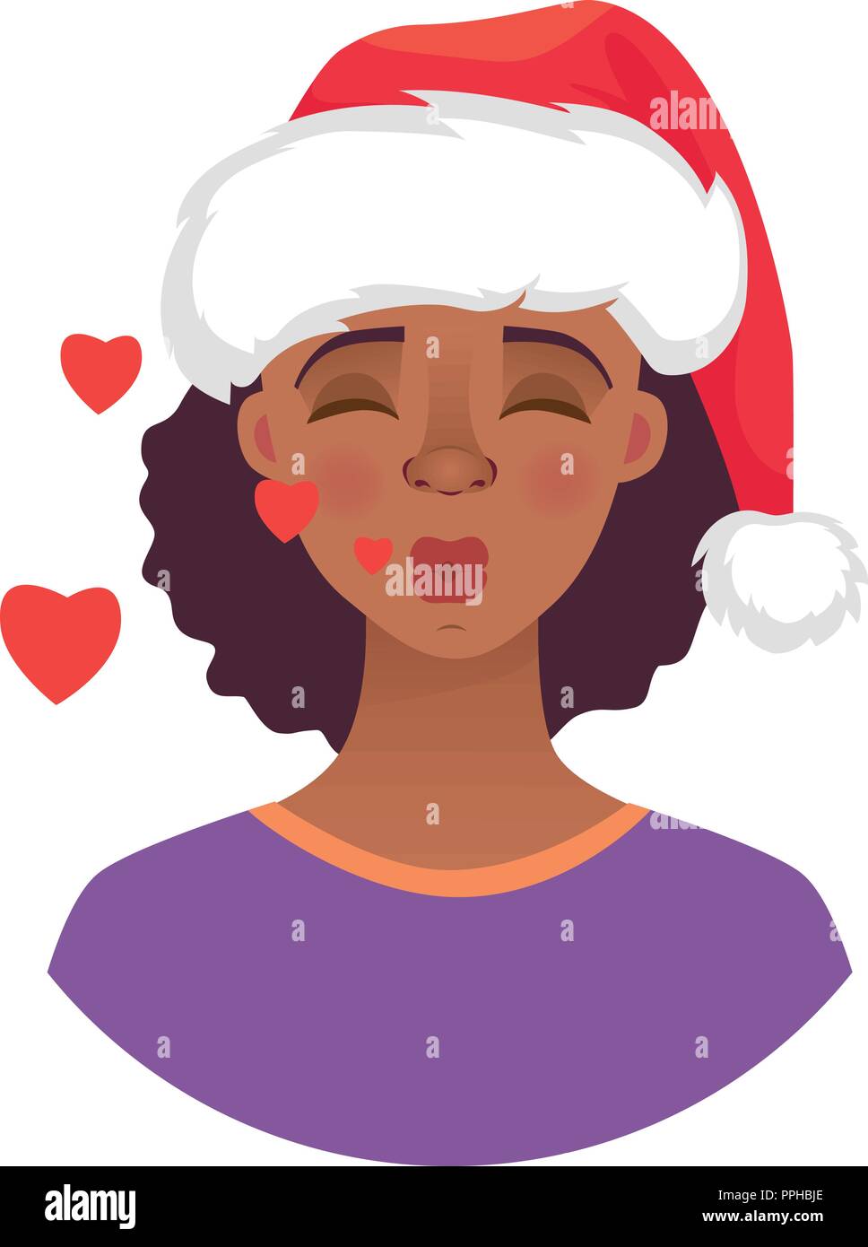 Christmas woman in santa claus hat. Emotions of african american woman ...