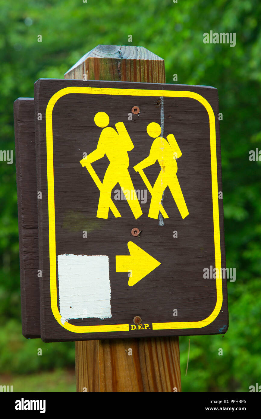 Hiking sign, Bigelow Hollow State Park, Connecticut Stock Photo