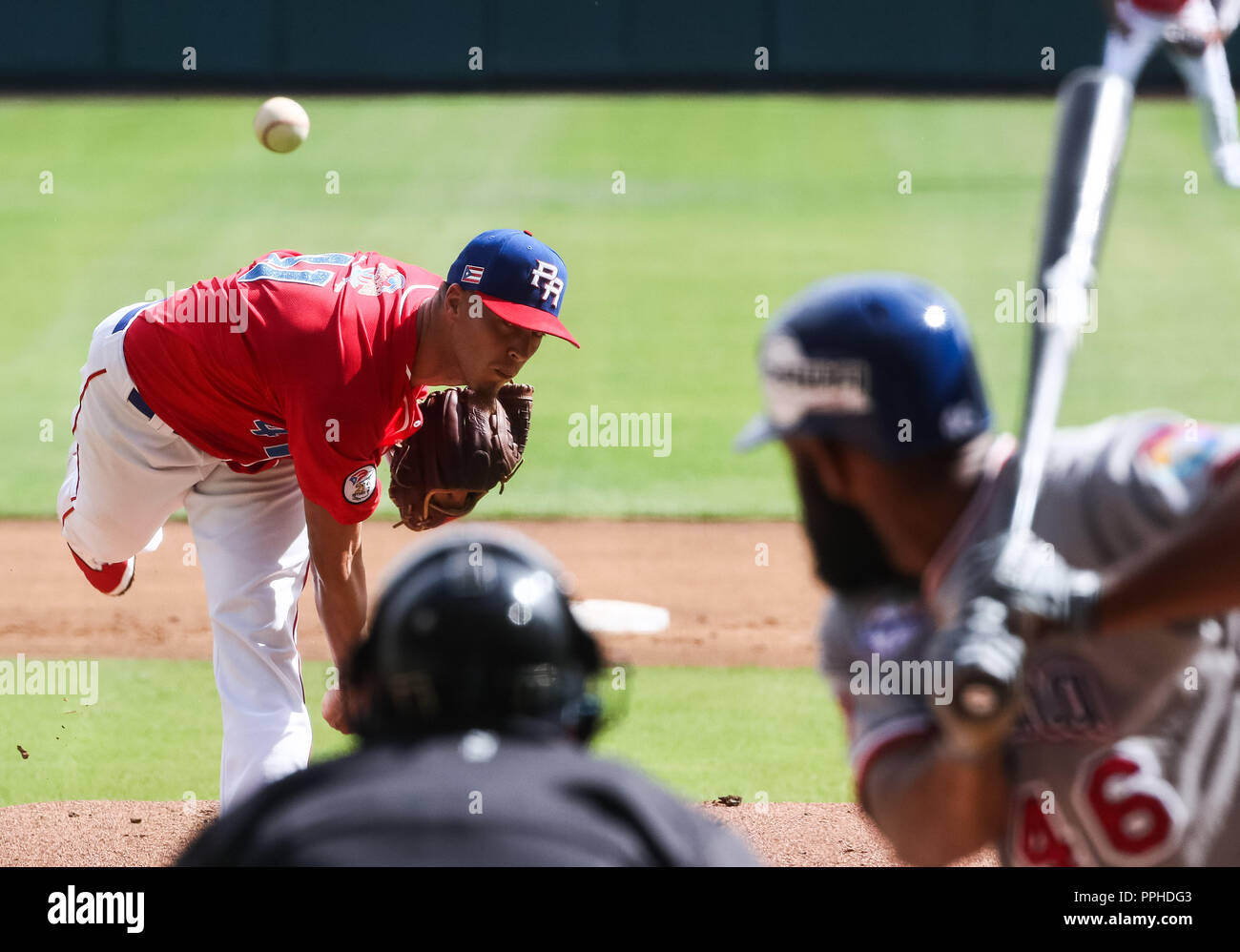 John Brownell pitcher inicial de Puerto Rico , durante el partido de beisbol de la Serie del Caribe entre Republica Dominicana vs Puerto Rico en el Nu Stock Photo