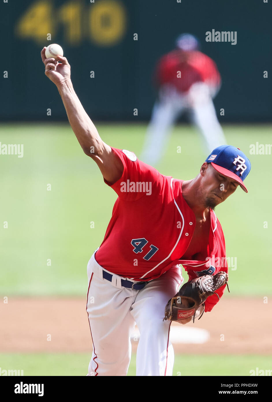 John Brownell pitcher inicial de Puerto Rico , durante el partido de beisbol de la Serie del Caribe entre Republica Dominicana vs Puerto Rico en el Nu Stock Photo